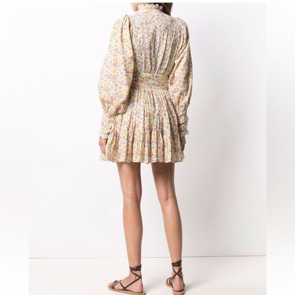 byTiMo Cotton Slub Mini Dress Floral Print Eyelet Lace Flower Garden in Medium - Picture 6 of 11